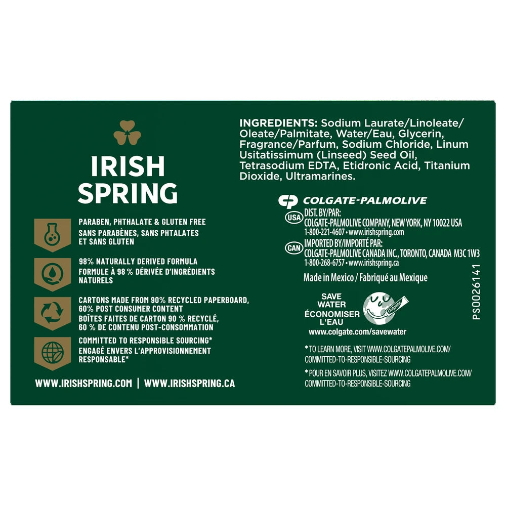 Irish Spring Icy Blast Refreshing Bar Soap 3 Bar Pack 11.1 Oz (Pack of 18)