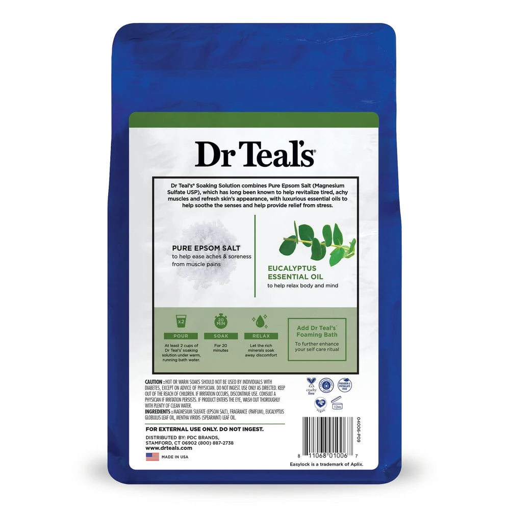 Dr Teal's Epsom Salt Magnesium Soak - Relax & Relief with Eucalyptus & Spearmint 48 Oz (Pack of 4)