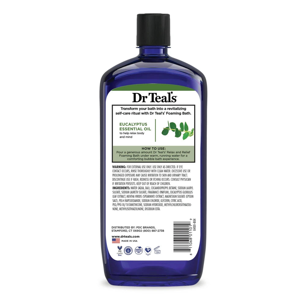 Dr Teal s Relax & Relief Foaming Bubble Bath with Pure Epsom Salt Eucalyptus & 34 Oz (Pack of 12)