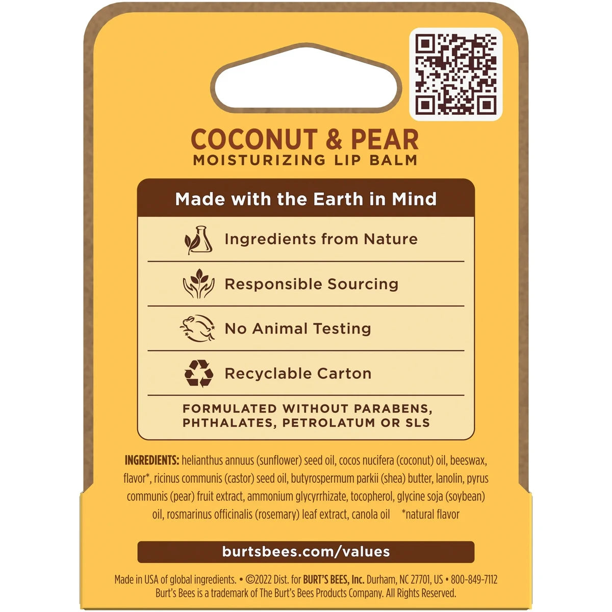 Burts Bees 100% Natural Moisturizing Lip Balm With Beeswax Coconut And Pear 0.15Oz (Pack Of 48)