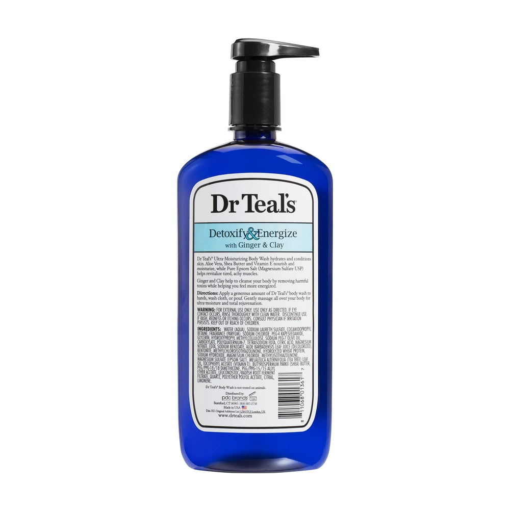 Dr Teal s Body Wash with Pure Epsom Salt Detoxify & Energize with Ginger & Clay 24 Fl. Oz (Pack of 4)