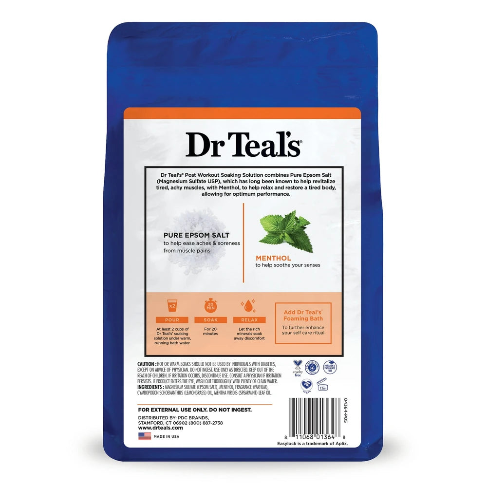 Dr Teal s Epsom Salt Magnesium Soak Pre & Post Workout with Menthol 48 Oz (Pack of 4)