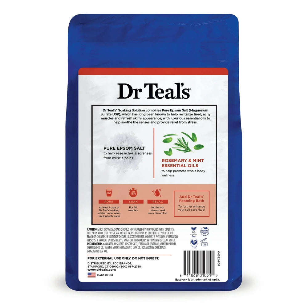Dr Teal's Epsom Salt Magnesium Soak - Wellness Therapy with Rosemary & Mint - 48 Oz (Pack of 4)