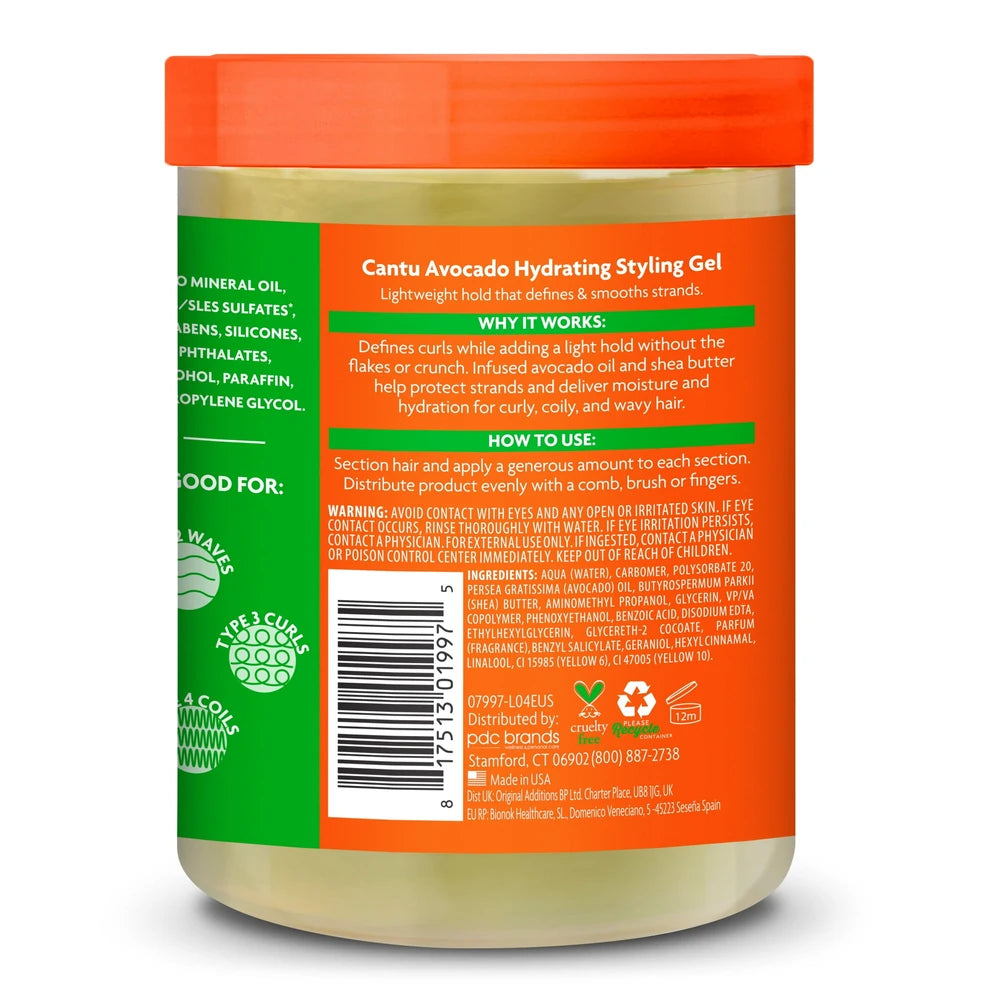Cantu Avocado Hydrating Styling Gel Flexible Hold with Avocado Oil and Shea But 18.5 Oz (Pack of 12)