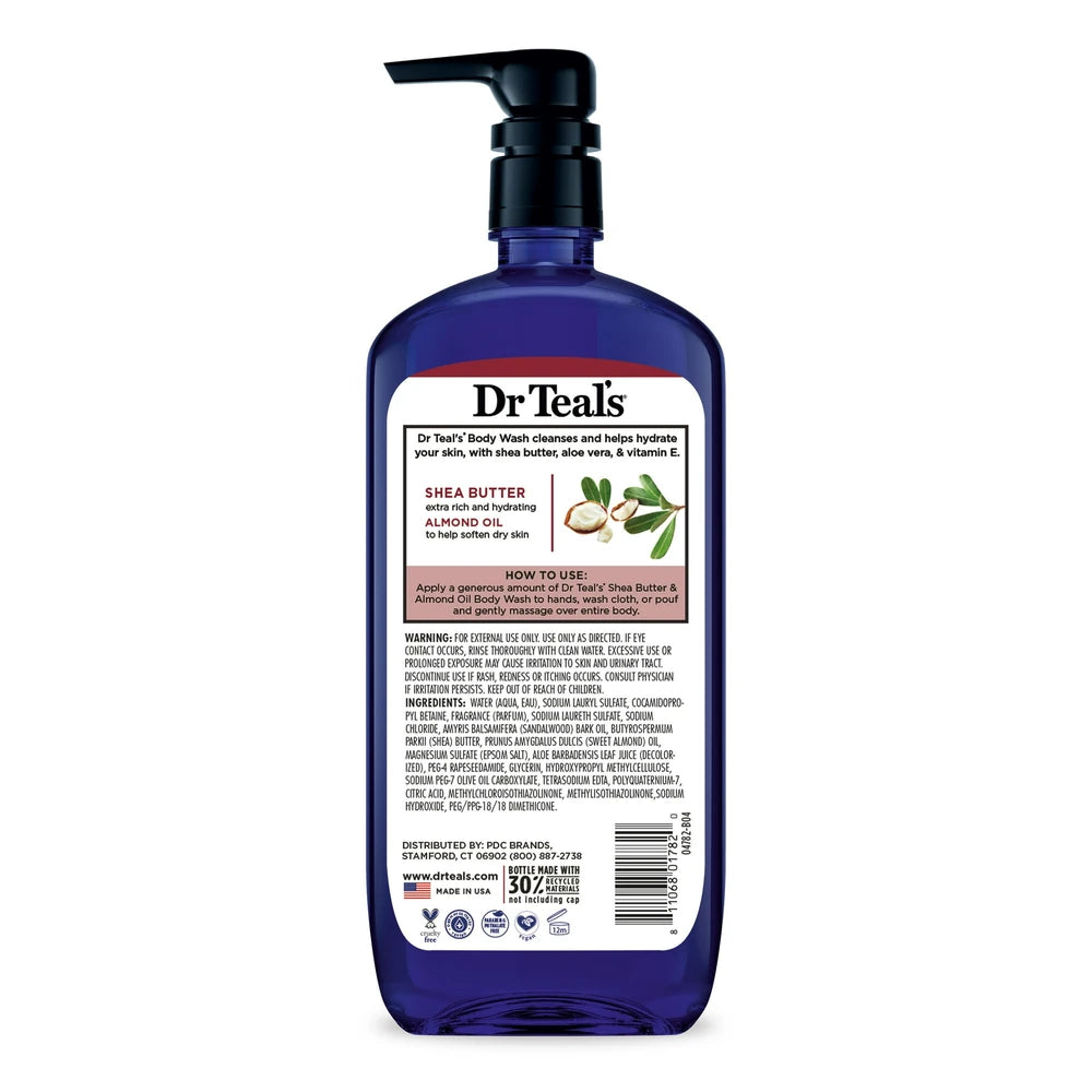Dr Teal’s Body Wash with Pure Epsom Salt Shea Butter & Almond (Pack of 4) 24 Fl. Oz