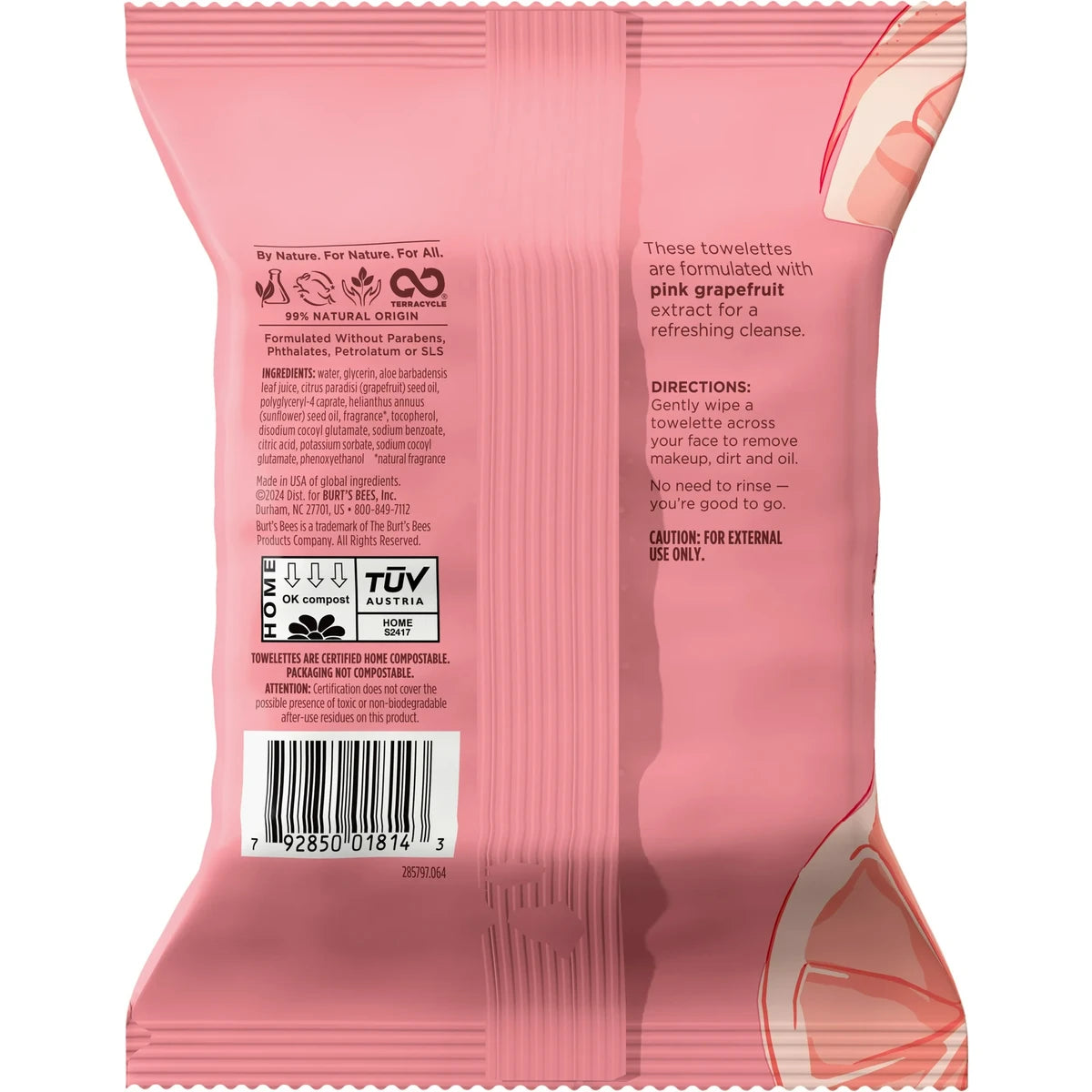 Burts Bees Grapefruit Facial Wipes for Normal to Oily Skin 5.1oz (Pack of 12)