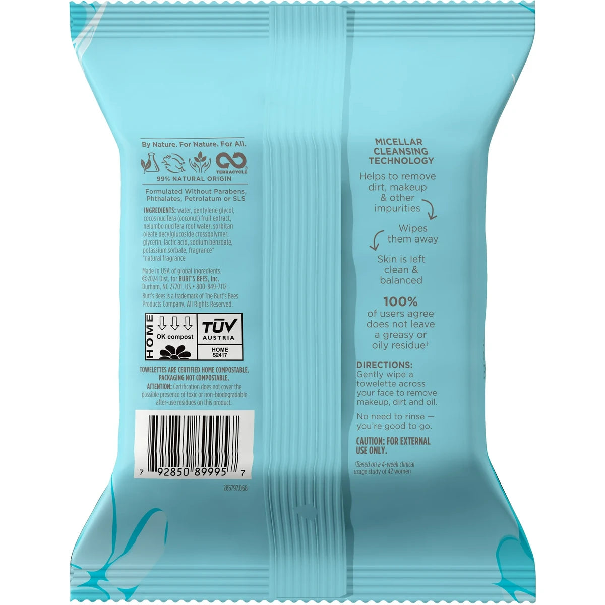 Burts Bees Micellar Cleansing Towelettes Coconut And Lotus 5.1oz (Pack of 12)