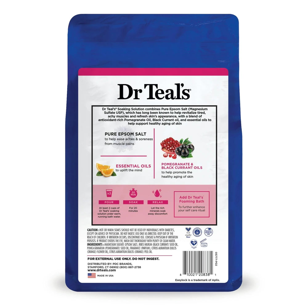 Dr Teal s Epsom Salt Magnesium Soak Pomegranate Oil & Black Currant 48 Oz (Pack of 4)