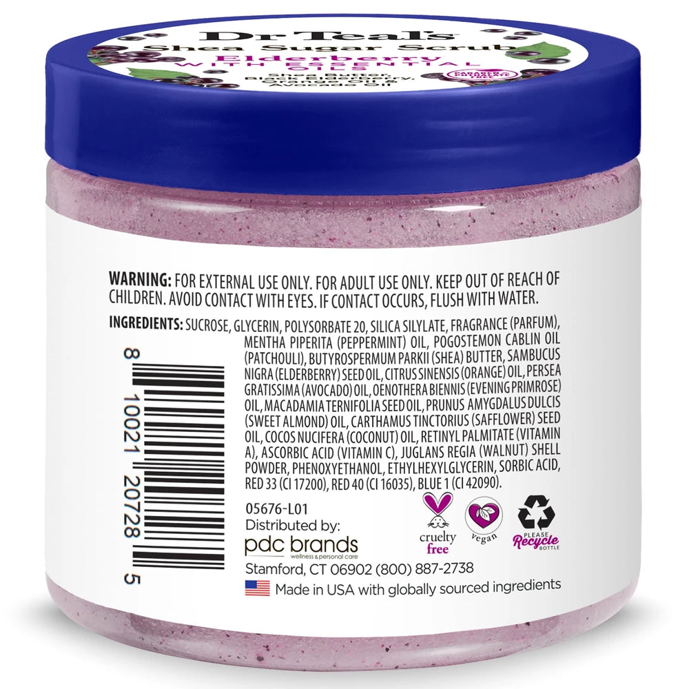 Dr Teal s Shea Sugar Body Scrub Black Elderberry with Essential Oils 19 oz (Pack of 12)