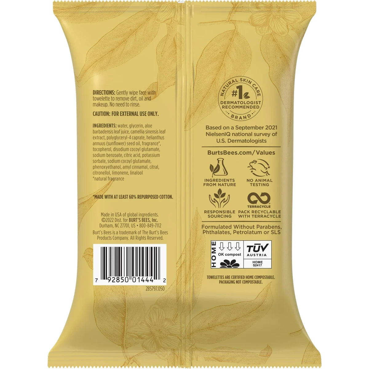 Burts Bees White Tea Facial Cleansing Towelettes Unscented 5.1oz (Pack of 12)
