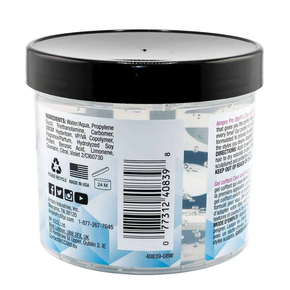 Clear Ice® Ultra Hold Protein Unisex Styling Gel for Resistant Hair Textures 32 32oz (Pack of 6)