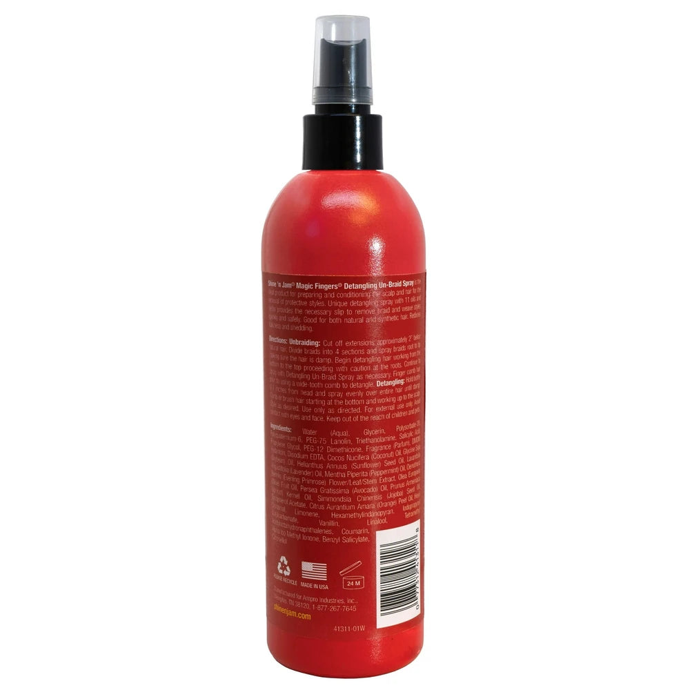 Shine N Jam Magic Fingers Unisex Detangling Moisturizing Un-Braid Spray 12 fl o 12 fl oz (Pack of 6)