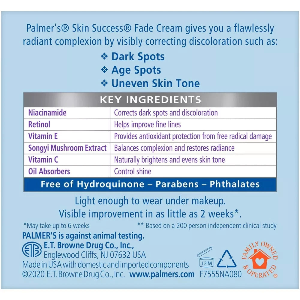 Palmers Skin Success Anti-Dark Spot Fade Cream Face Moisturizer for Oily Skin - 2.7 Oz (Pack of 12)
