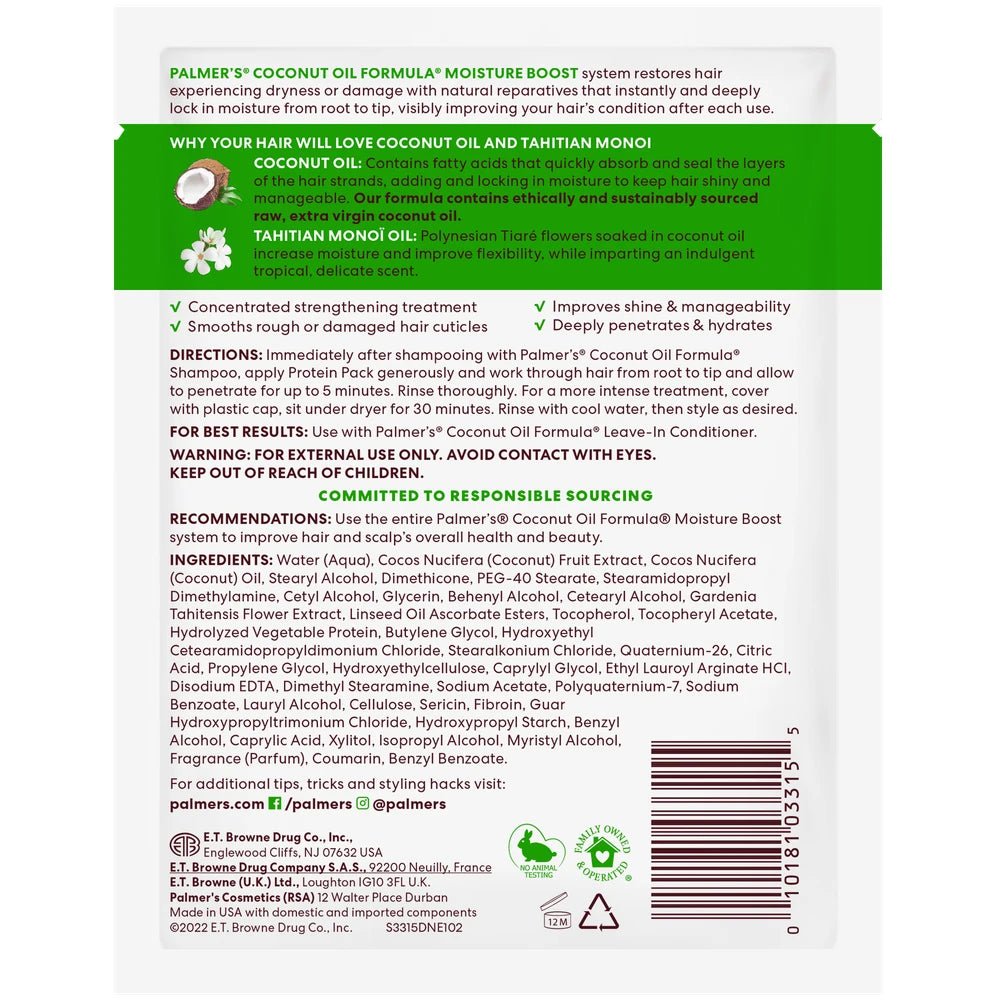Palmer s Coconut Oil Formula Moisture Boost Protein Pack Hair Treatment for Dry 2.1 Oz (Pack of 12)