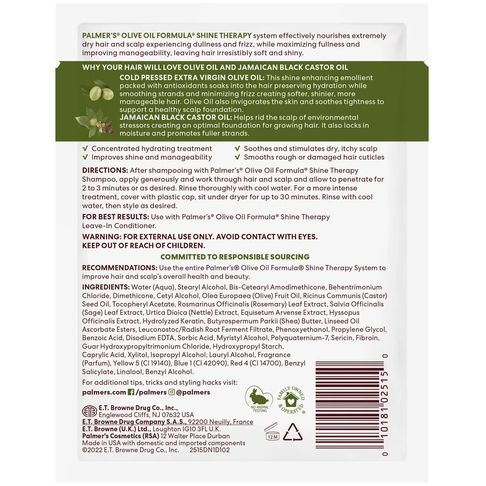 Palmer s Olive Oil Formula Shine Therapy Deep Conditioning Pack for Intense Hydr 2.1 Oz (Pack of 12)