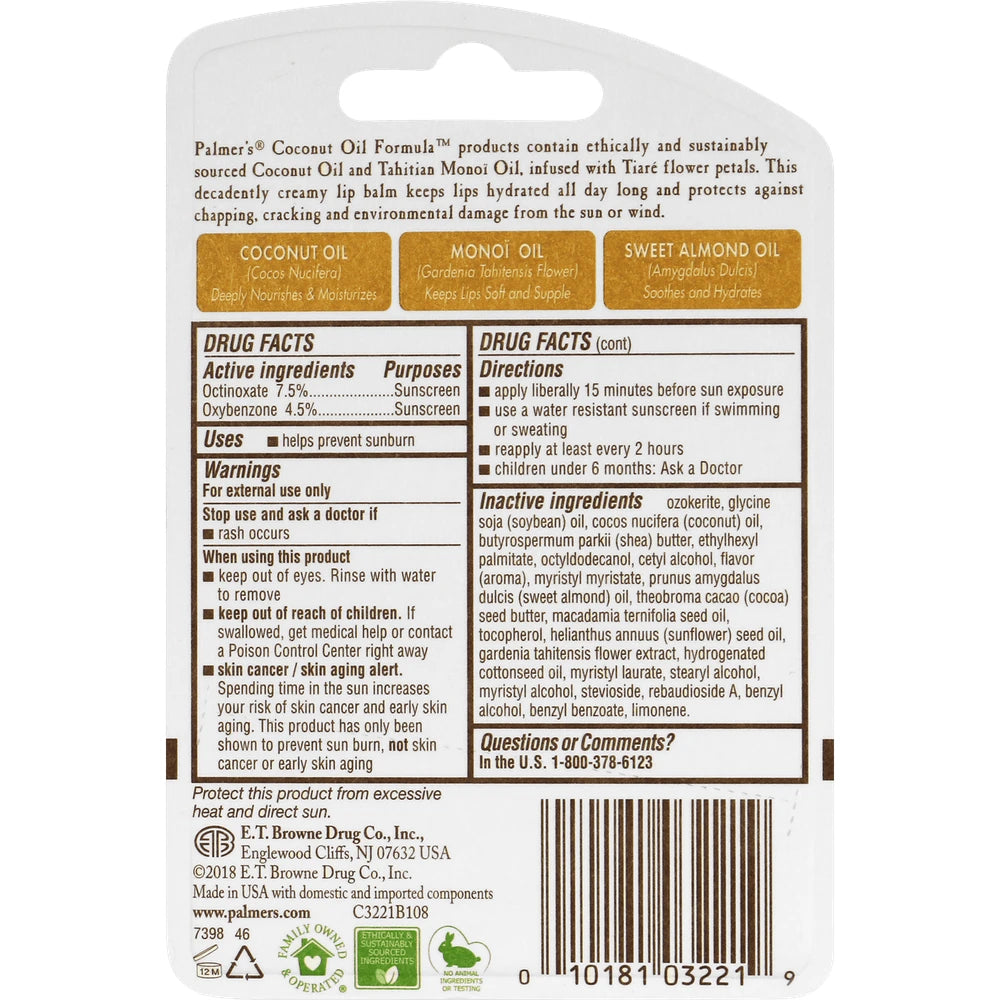 Palmer s Coconut Oil Formula SPF 15 Lip Balm Twin Pack .30 oz. 0.3 Oz (Pack of 12)