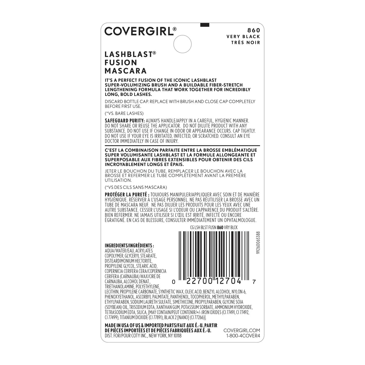 Cover Girl Lashblast fusion Mascara Very Black #860 0.44Oz (Pack of 72)
