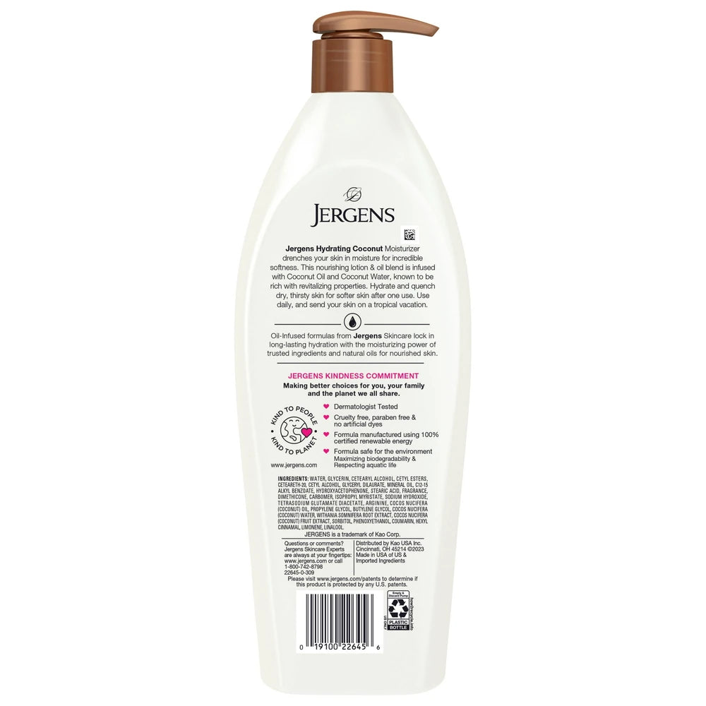 Jergens Hydrating Coconut Body Lotion Moisturizer for Dry Skin Dermatologist Te 26.5 Oz (Pack of 6)