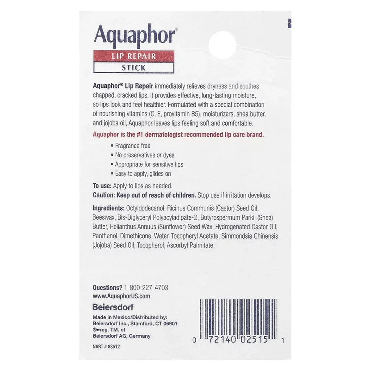 Aquaphor Lip Repair Stick Lip Balm for Dry Chapped Lips 1.7Oz (Pack of 48)