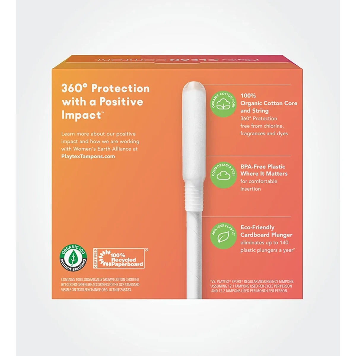 Playtex Clean Comfort Plastic Comfort Tip Tampons Regular 3.84oz (Pack of 12)