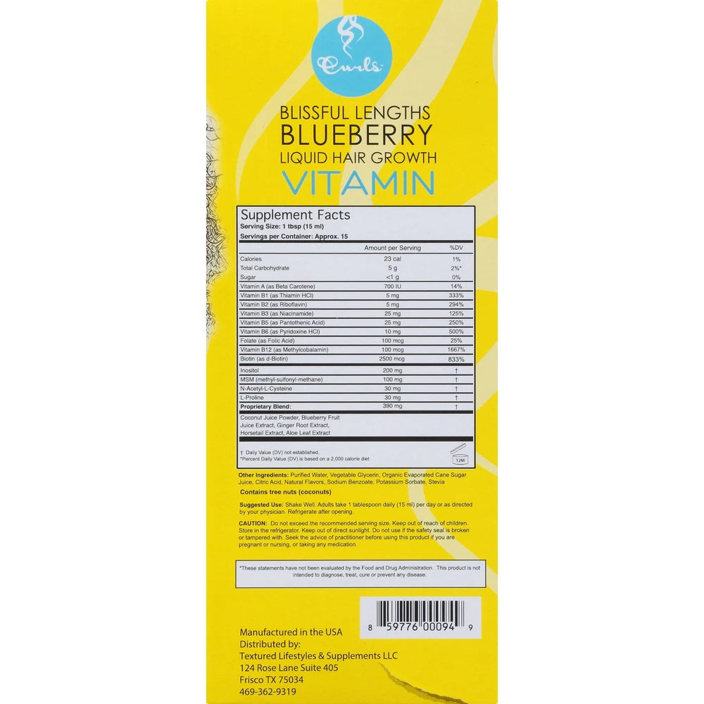 CURLS Blissful Lengths Blueberry Liquid Hair Growth Vitamin Dietary Supplement, 8 Fl. Oz (Pack of 6)