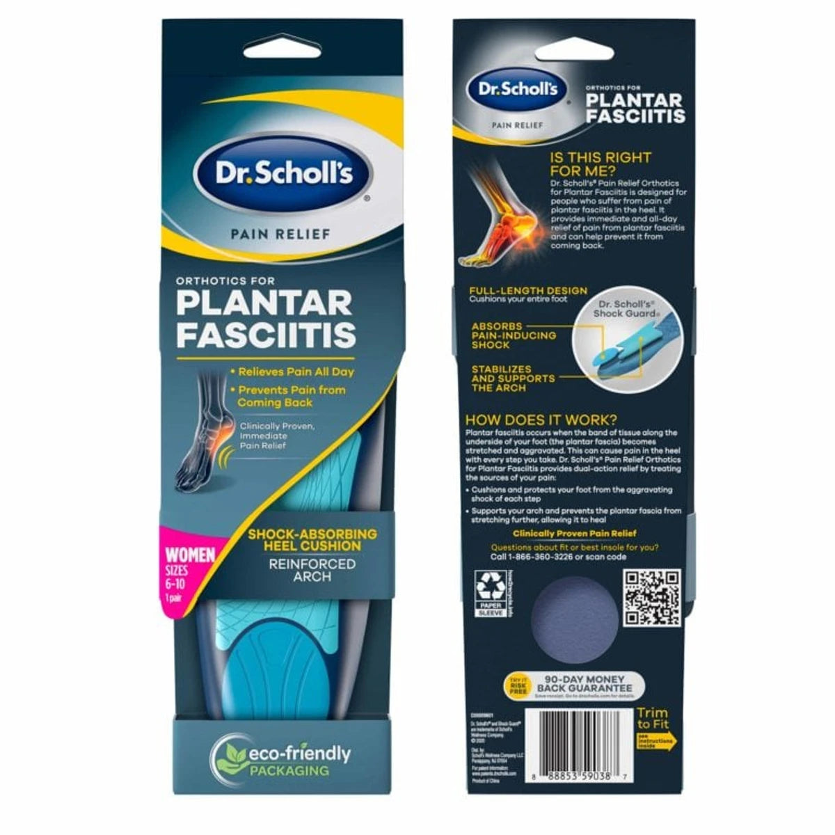 Dr. Scholls Plantar Fasciitis Orthotics Womens Size 6-10 1 Pair 5.12oz (Pack of 12)