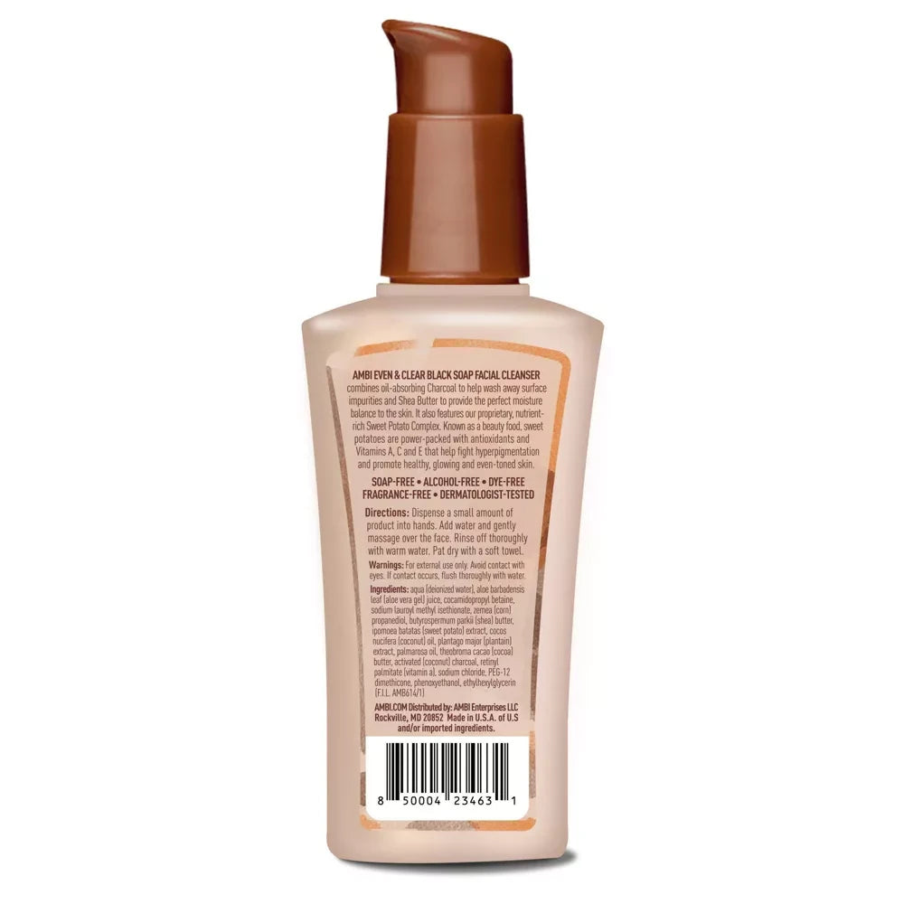 Ambi Even & Clear Purifying Charcoal Black Soap Facial Cleanser With Nutrient Ri 3.5. Oz (Pack of 12)