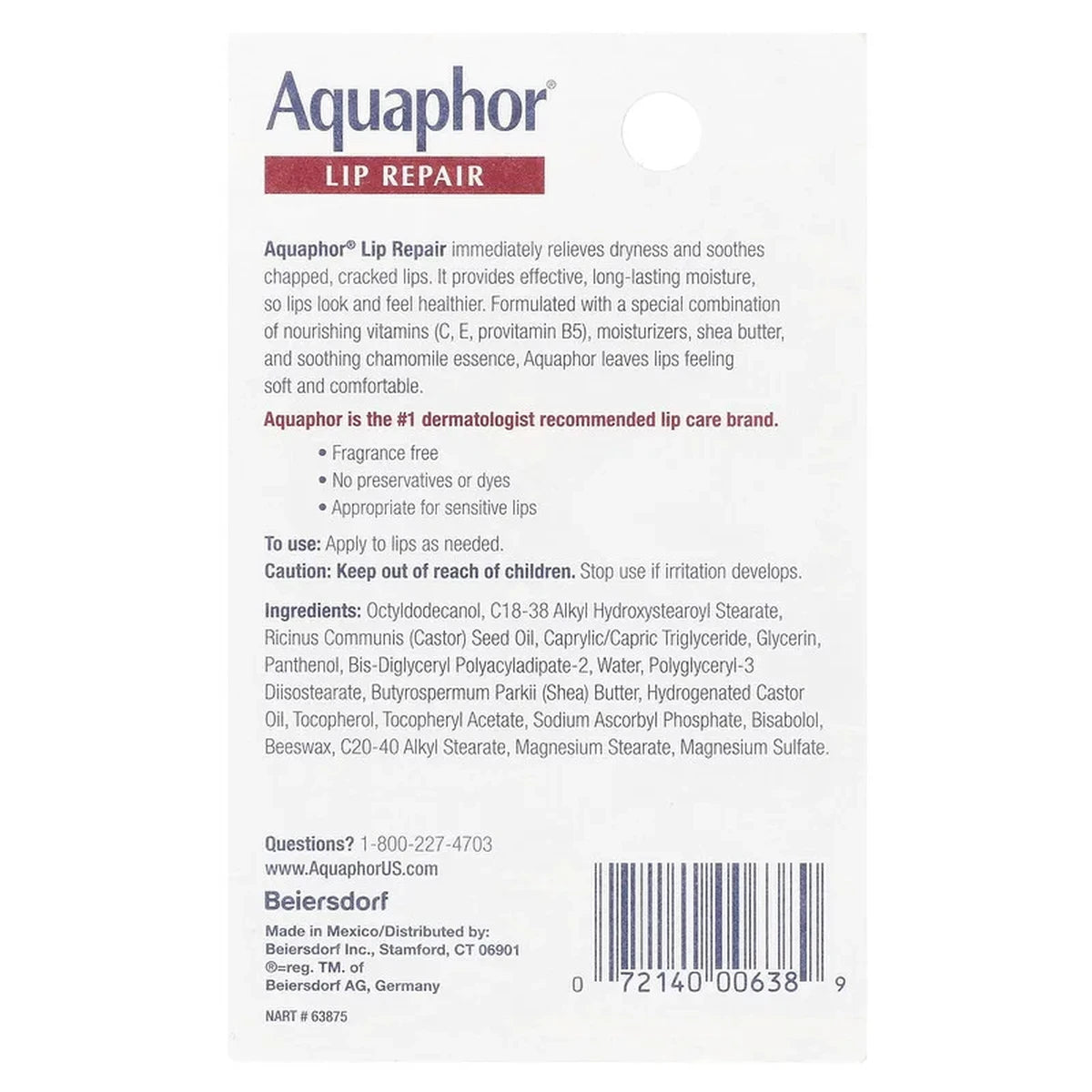 Aquaphor Lip Repair Ointment Immediate Relief 0.35Oz (Pack of 48)