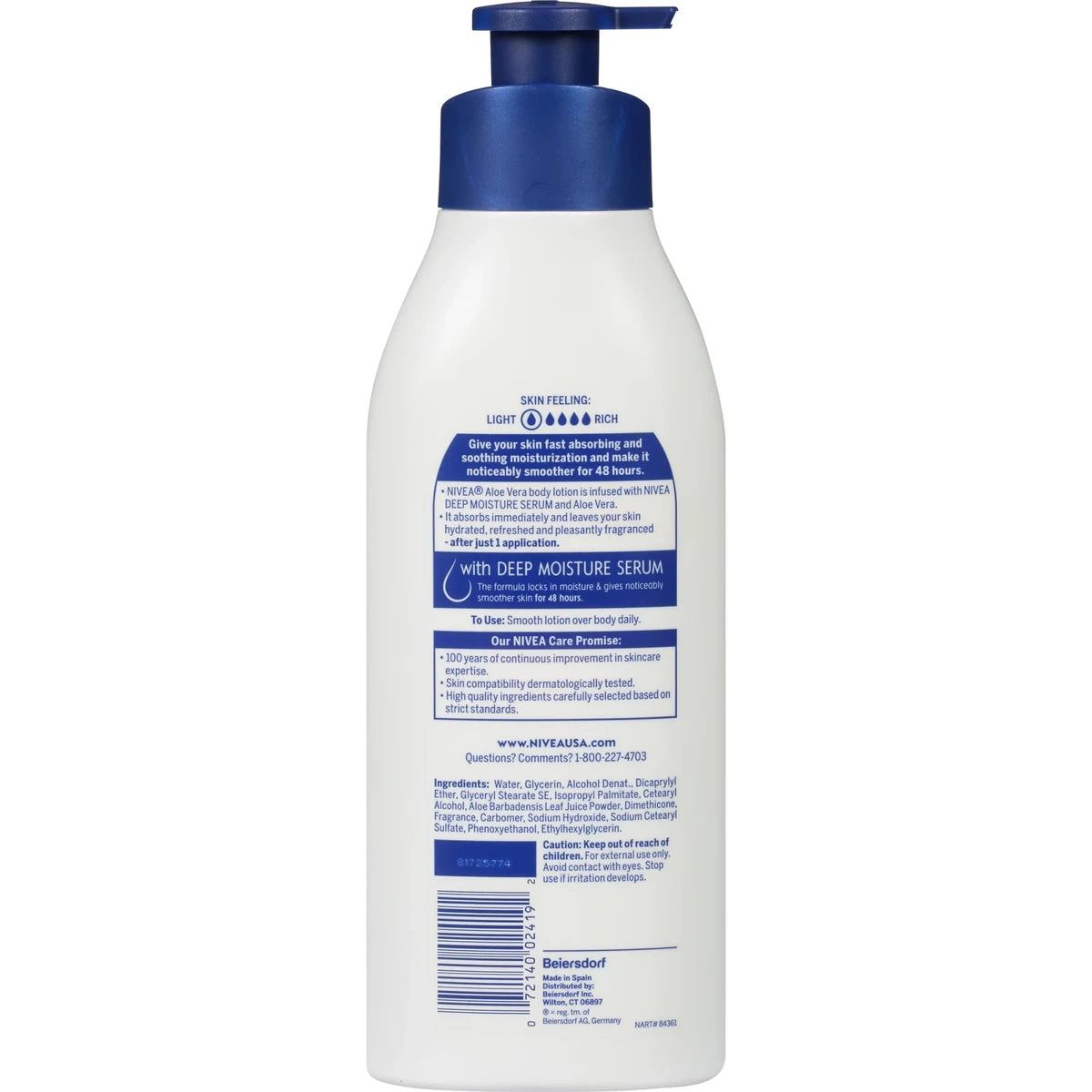 Nivea Body Lotion Deep Moisture Serum with Pump Aloe Vera 16.9Oz (Pack of 12)