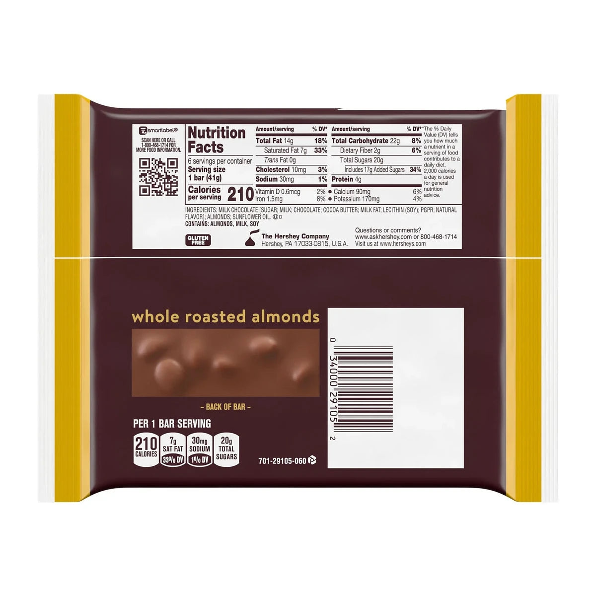 Hershey's Milk Chocolate with Whole Almonds Candy 1.45Oz (Pack of 24)