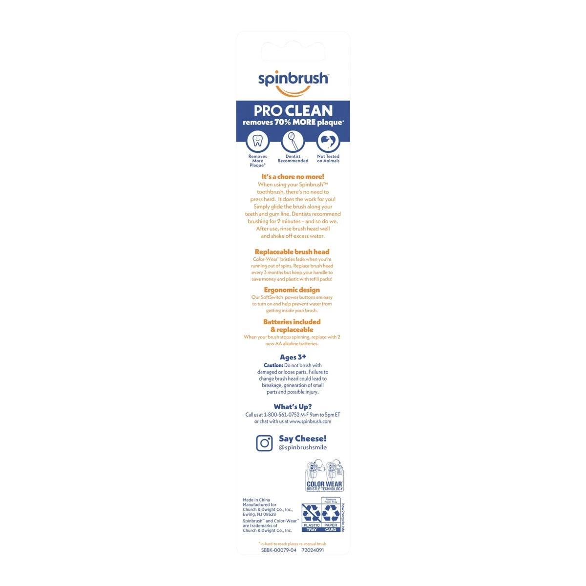 Arm & Hammer Spinbrush Pro Clean Powered Toothbrush Medium 0.63Oz (Pack Of 24)