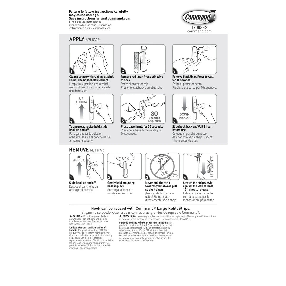 3M Command Utility Hook Removable Adhesive Plastic 0.71Oz (Pack of 36)