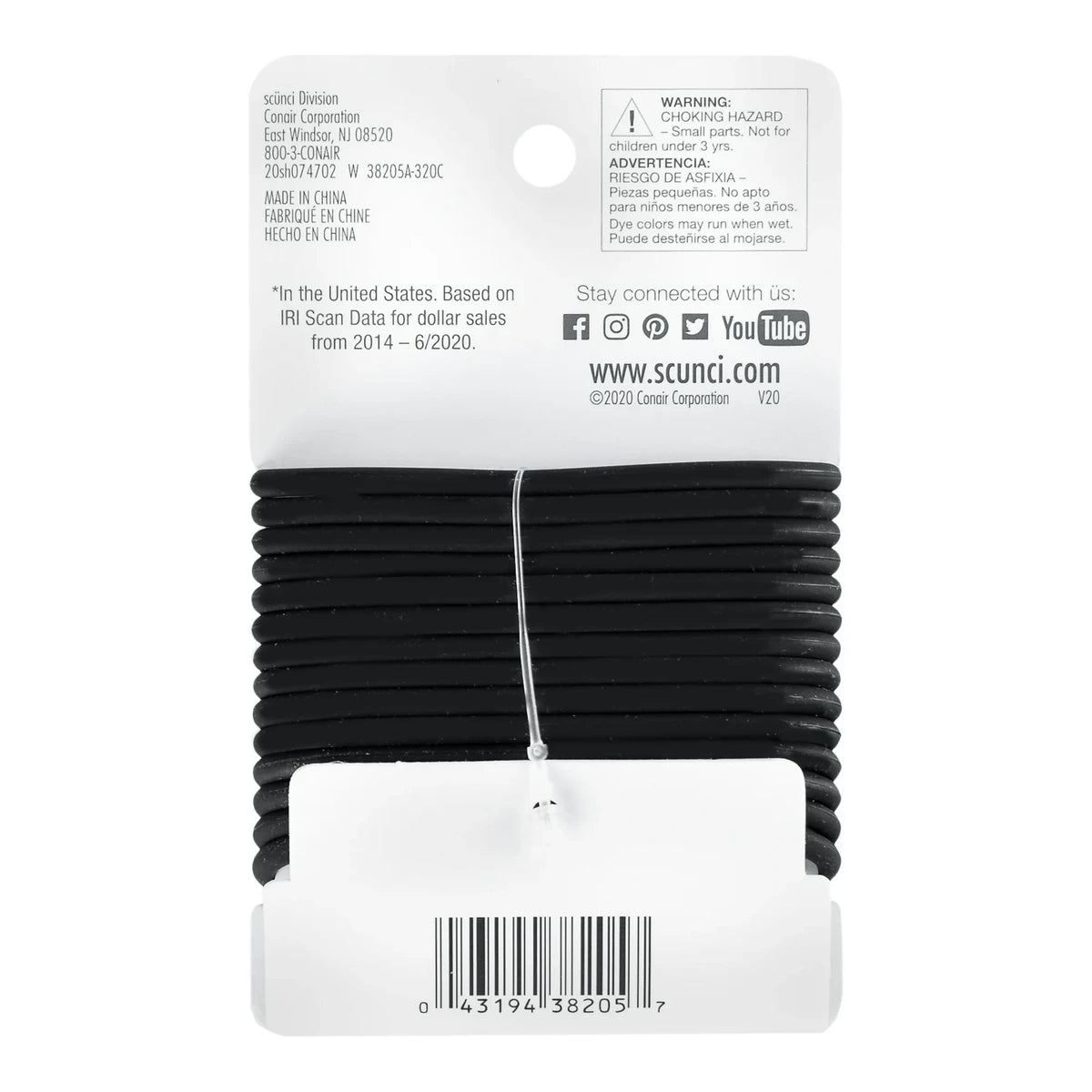 Scunci No-Slip Grip The Evolution Hair Ties Black 0.96Oz (Pack of 48)