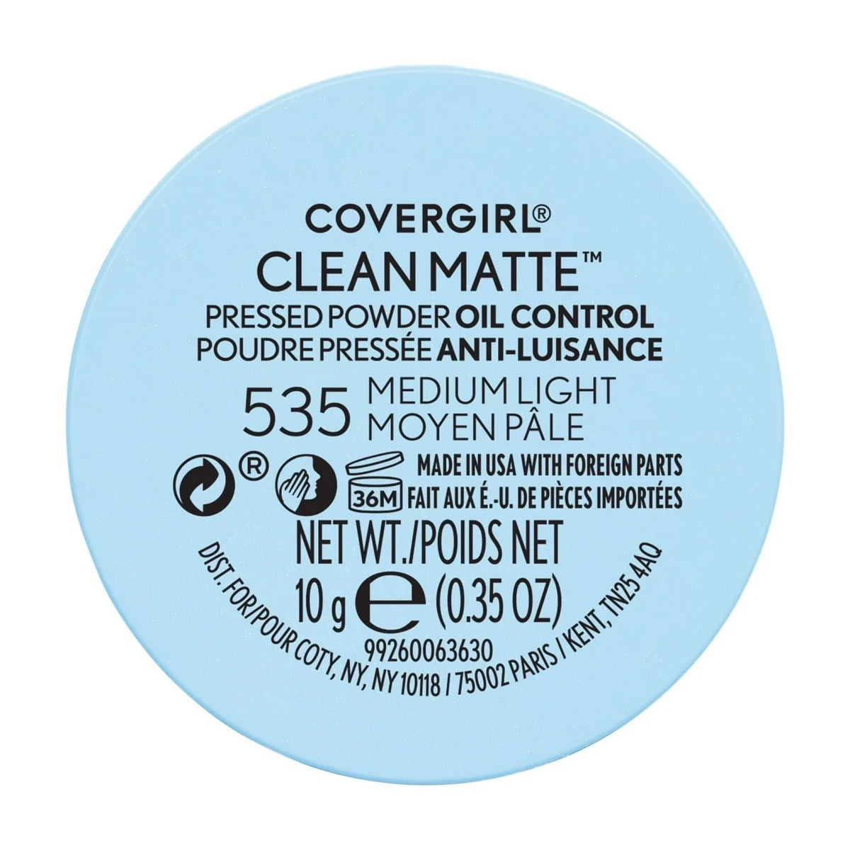 Cover Girl Clean Matte Pressed Powder Oil Control Medium Light #535 0.44Oz (Pack of 72)