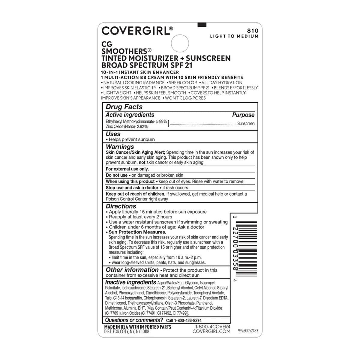 Cover Girl Smoothers Spf 15 Tinted Moisturizer Light To Medium #810 0.35Oz (Pack of 72)