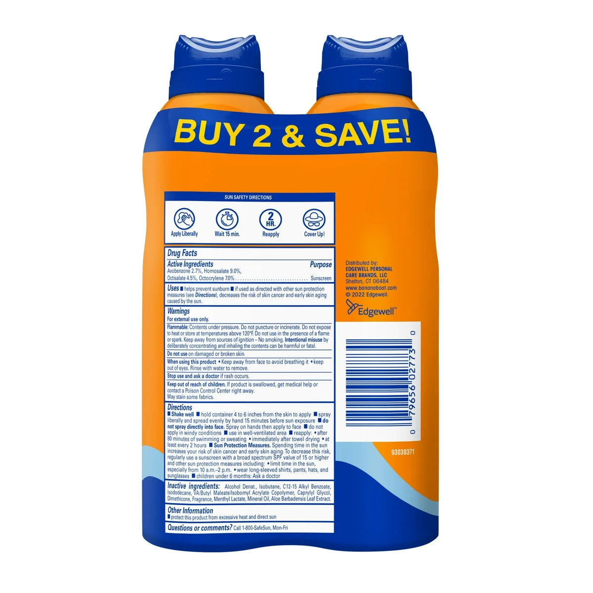 Banana Boat Sport Coolzone Clear Sunscreen Spray SPF 50 12Oz (Pack of 6)