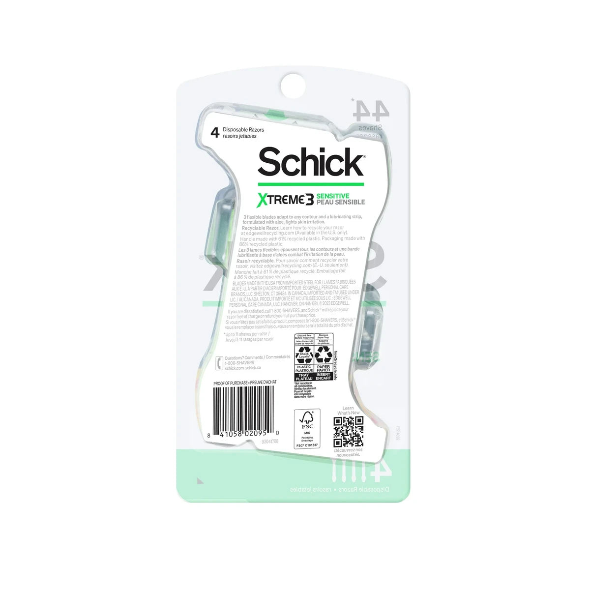 Schick Xtreme 3 Sensitive Skin Triple Blade Disposable Razor 1.4oz (Pack of 12)