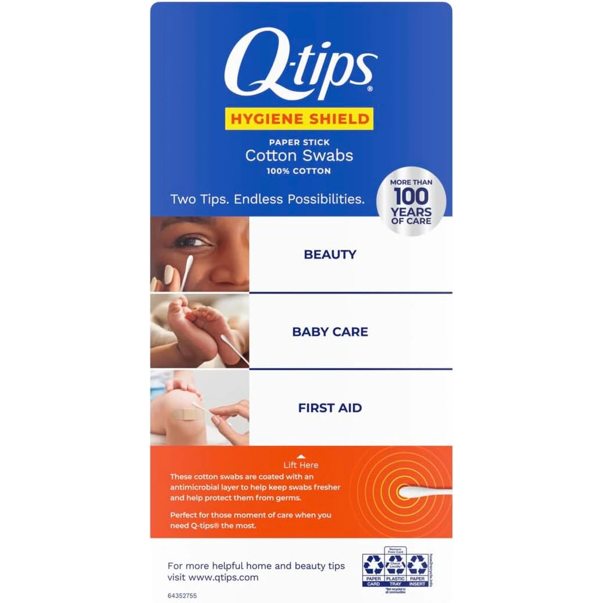 Q-Tips Antibacterial Cotton Swabs For Clean Ears 5.8oz (Pack of 12)