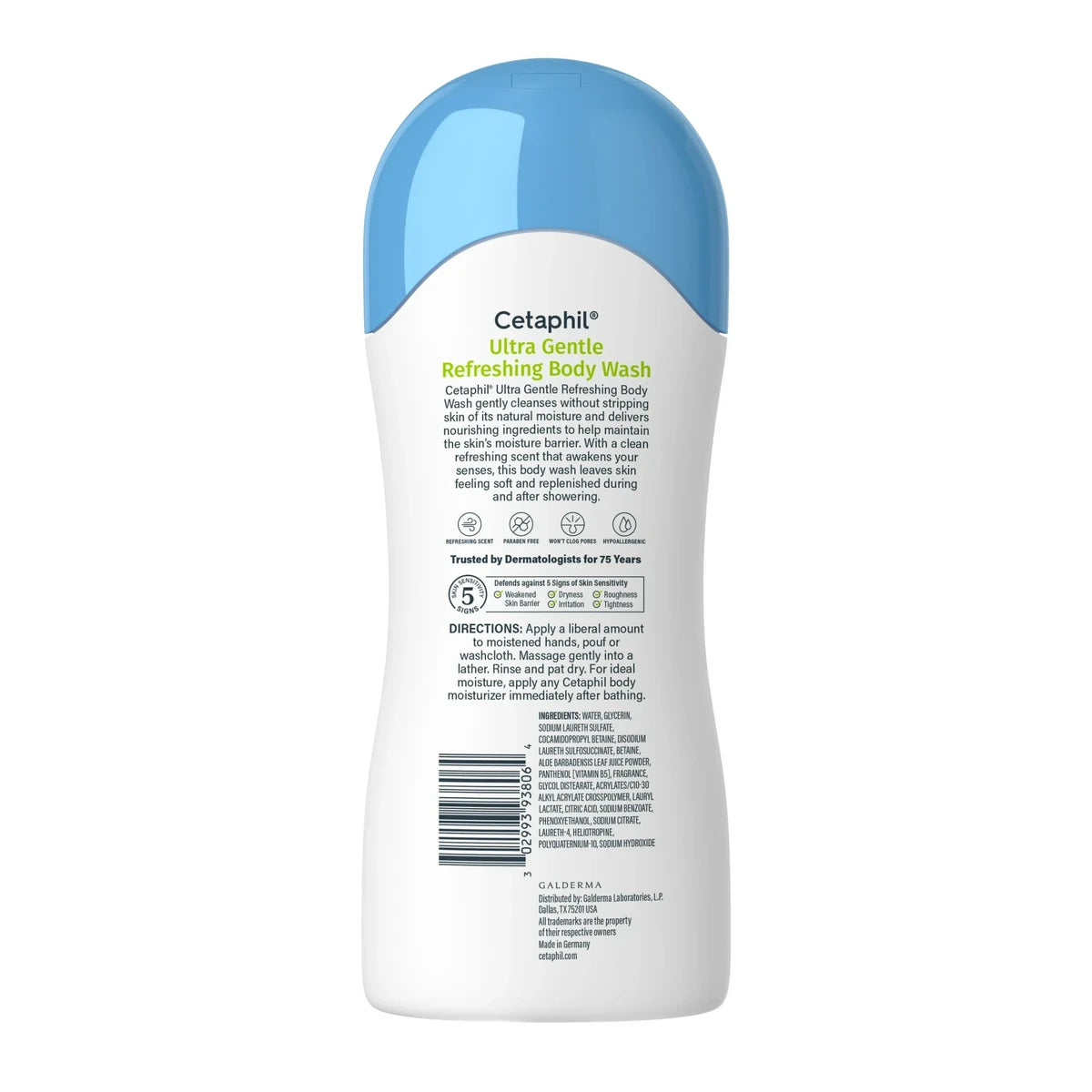 Cetaphil Ultra Gentle Body Wash Refreshing Scent for Sensitive Skin 16.9Oz (Pack of 12)