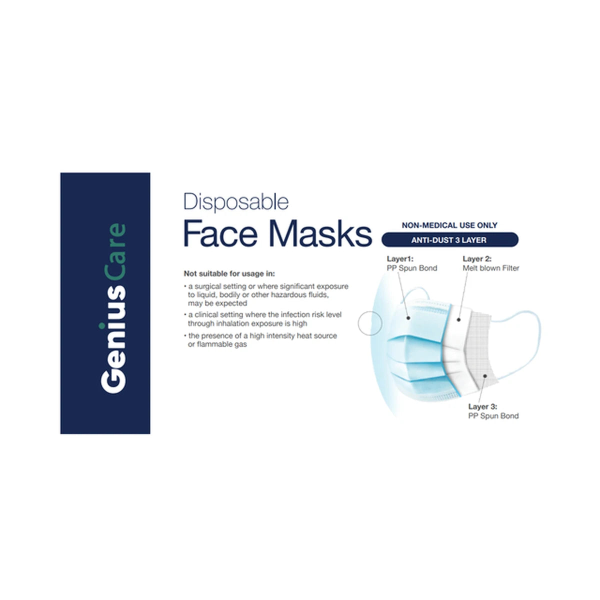 Genius Care 3 Ply Disposable Face Masks 0.1Oz (Pack Of 80)