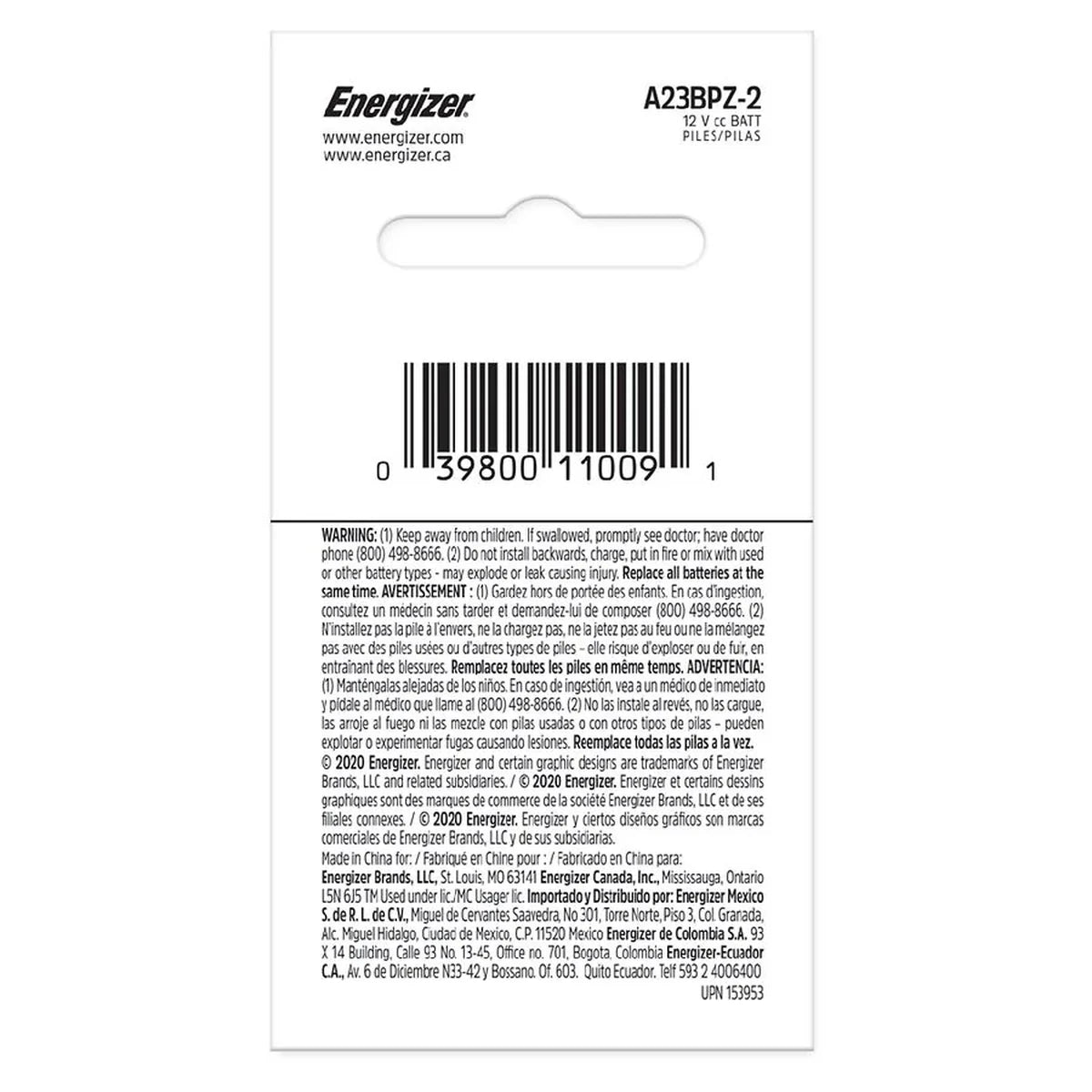 Energizer Mercury Free Alkaline Battery # A23Bpz-2 12 Volt 0.63Oz (Pack of 72)