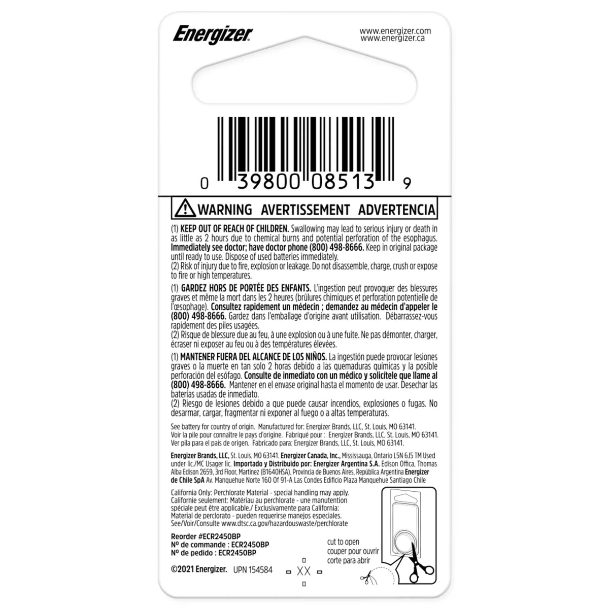 Eveready Energizer Watch Batteries Ecr2450Bp3 V 2.11Oz (Pack of 72)