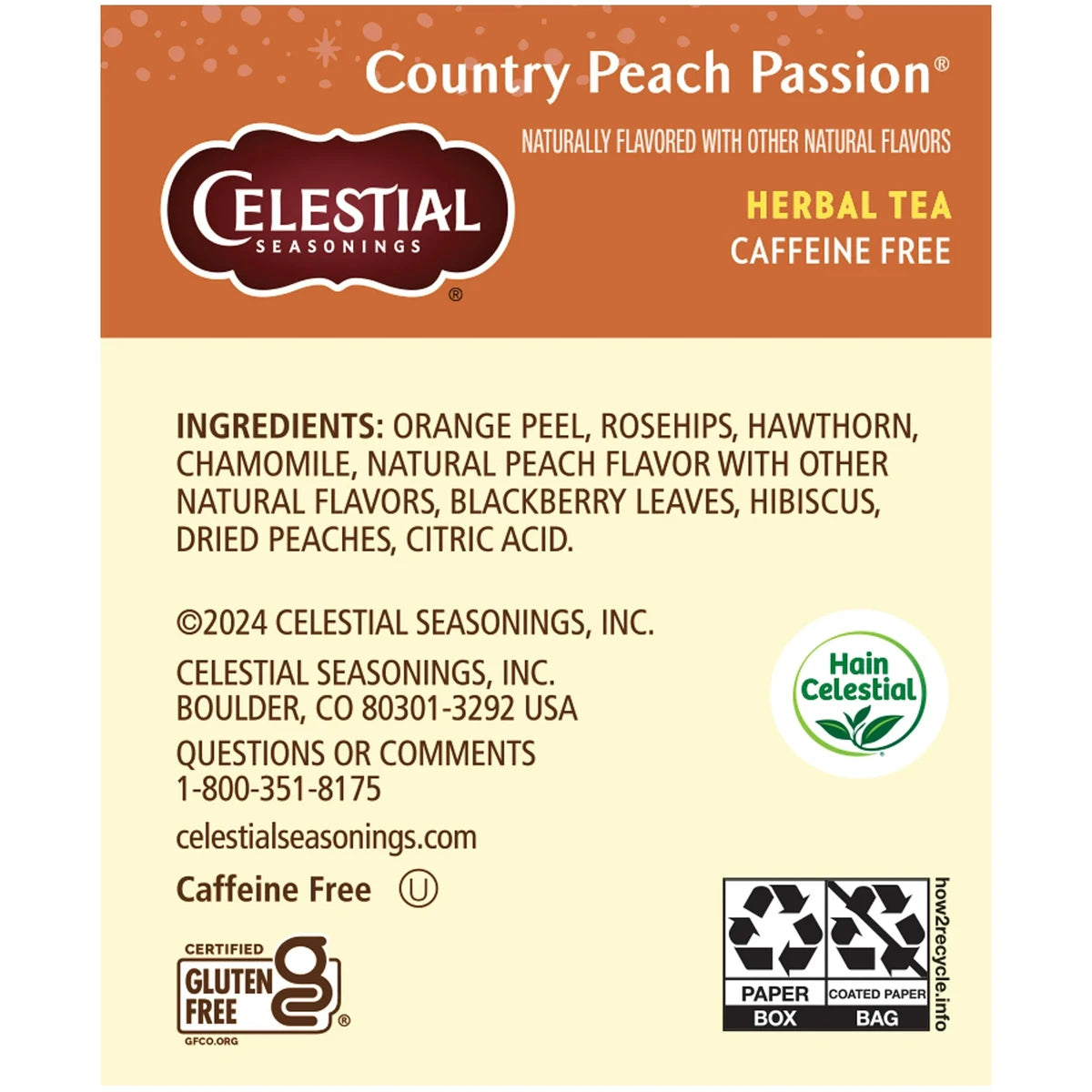 Celestial Seasonings Herbal Tea Country Peach Passion 20 Tea Bags 1.4Oz (Pack Of 6)