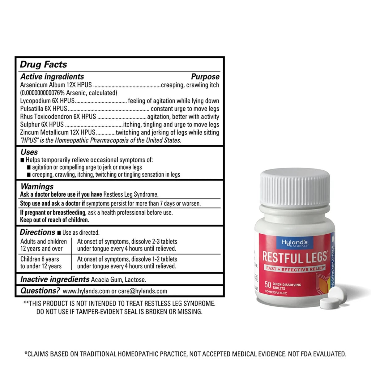 Hylands Restful Legs Safe And Effective Relief Homeopathic Tablets50 Ea 3.2Oz (Pack of 24)