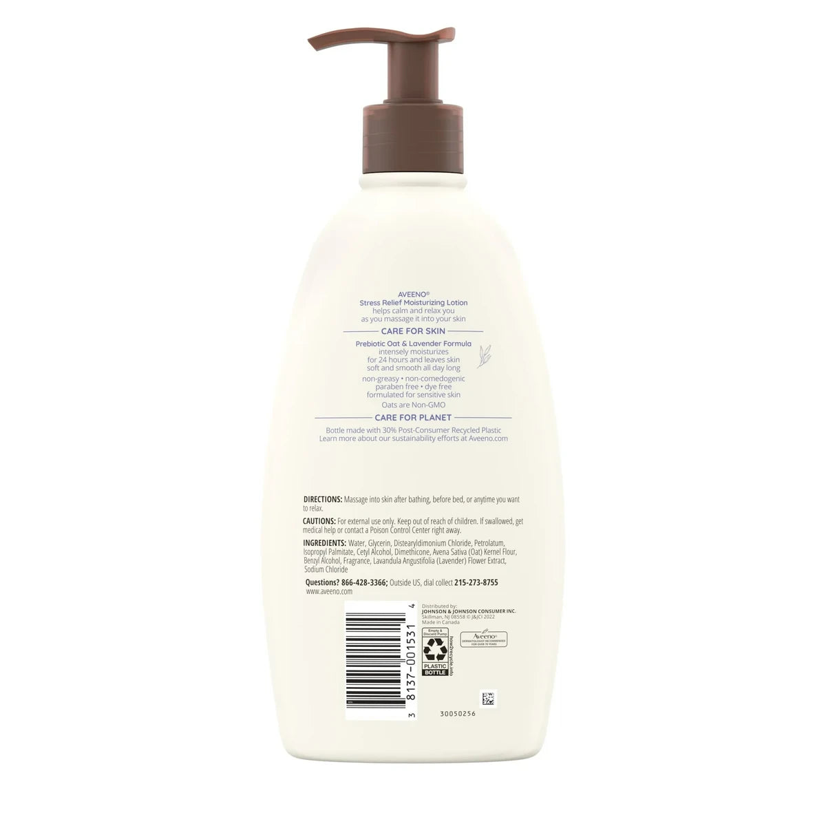 Aveeno Stress Relief Moisturizing Body and Hand Lotion Lavender Chamomile And Ylang-Ylang 18Oz (Pack of 12)