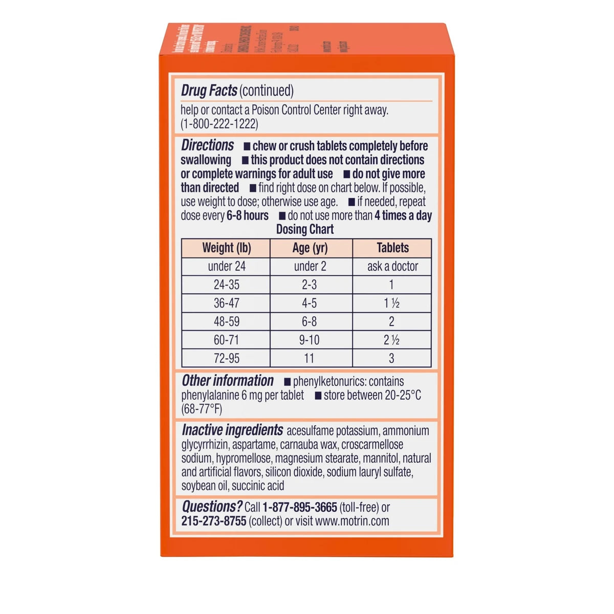 Childrens Motrin Dye Free Pain Reliever And Fever Reducer ChewableTablets Grape Flavor 4Oz (Pack of 24)