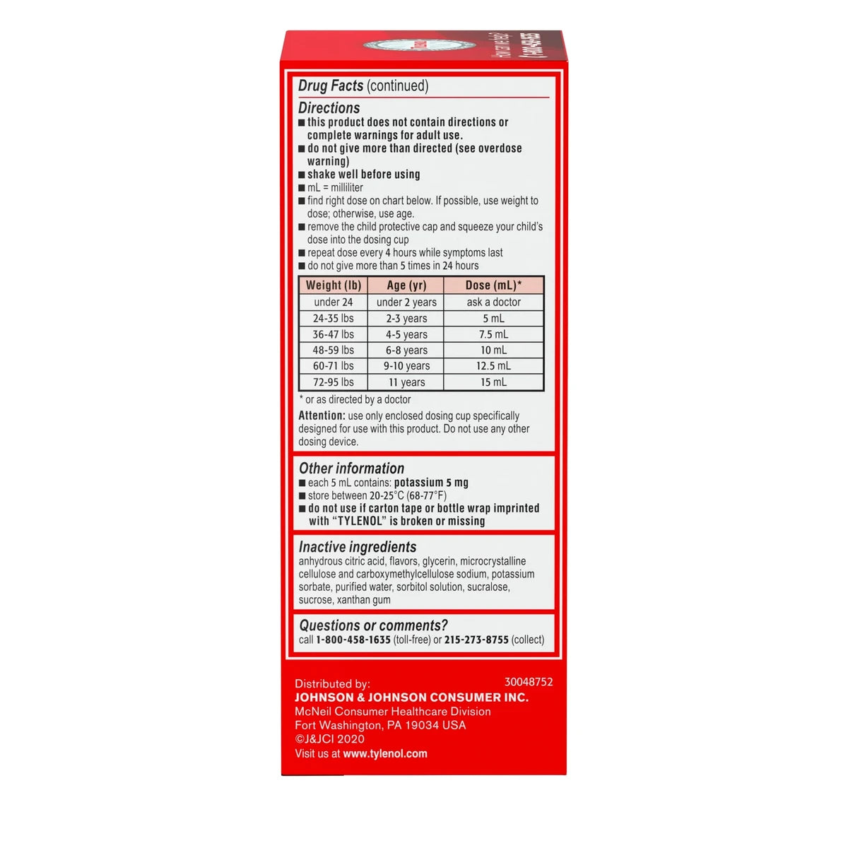 Tylenol Childrens Dye-Free Pain + Fever Relief Liquid Acetaminophen Cherry Flavor 4Oz (Pack of 36)