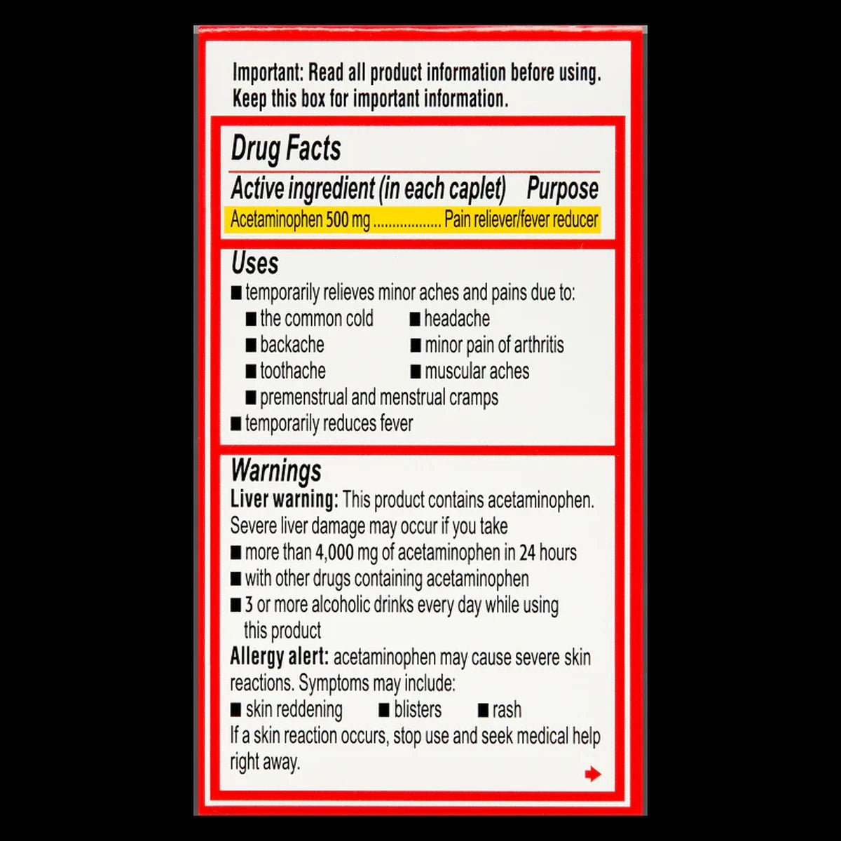 Tylenol Extra Strength Pain Reliever And Fever Reducer Caplets 0.16Oz (Pack Of 72)