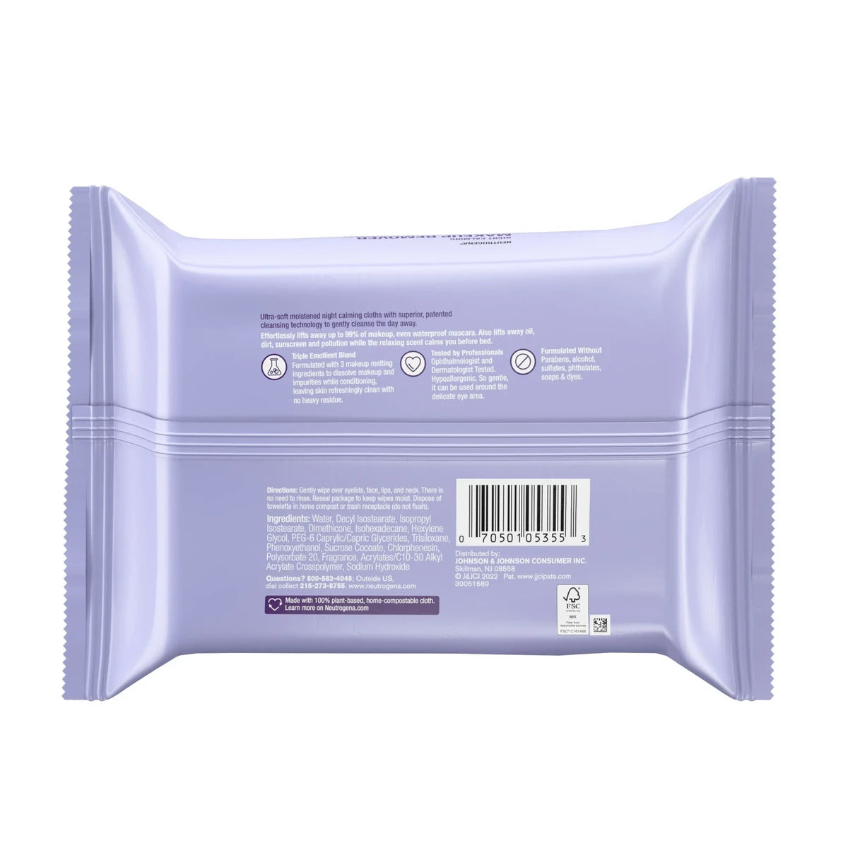 Neutrogena Makeup Remover Night Calming Wipes and Face Cleansing Towelettes 7.92Oz (Pack of 6)