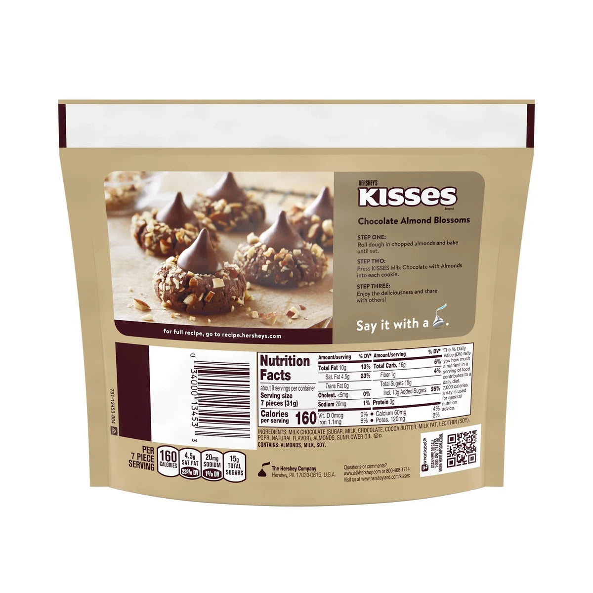 Hersheys Kisses Milk Chocolate with Almonds Candy 10Oz (Pack of 8)